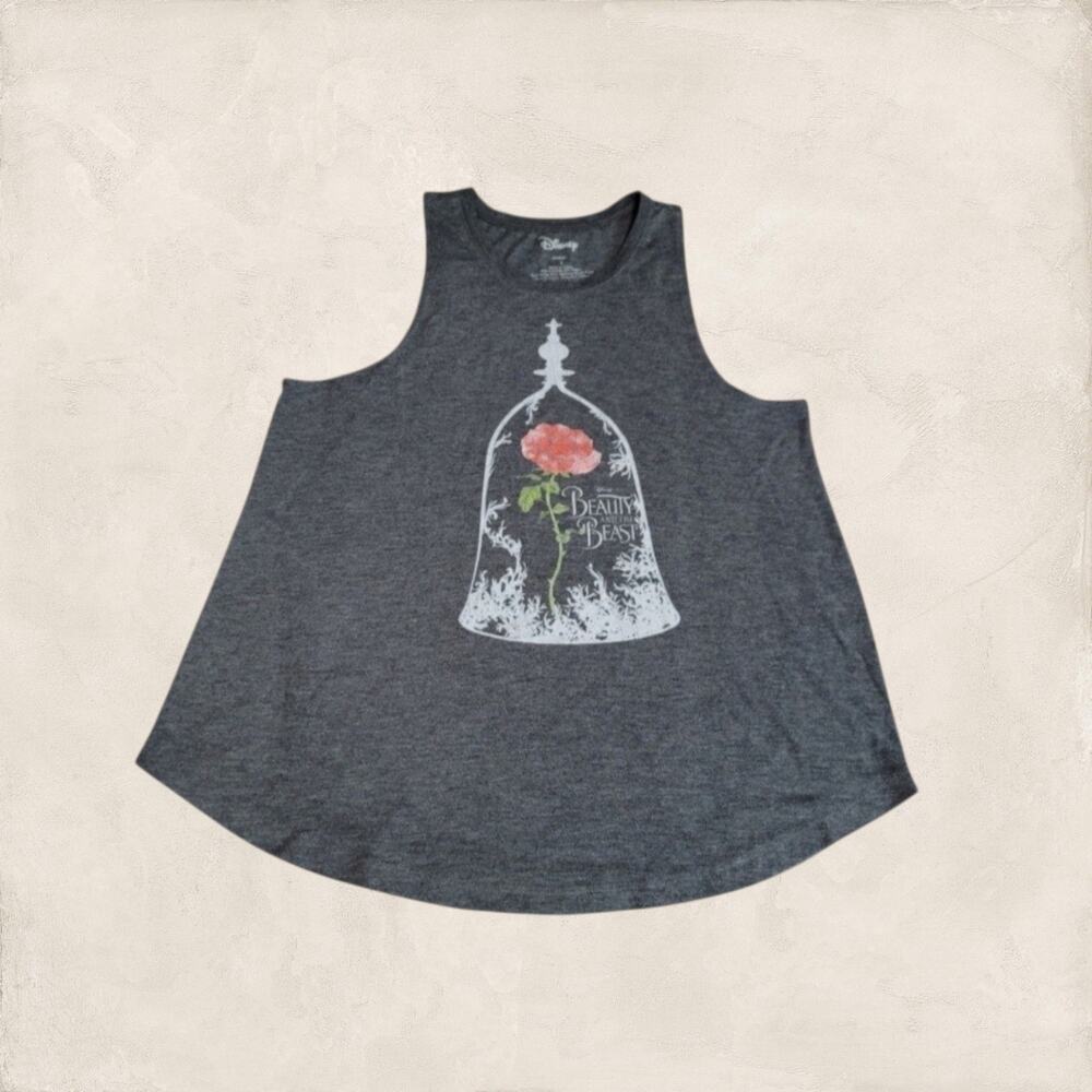 Disney Grey Vintage Beauty and the Beast Enchanted Rose Graphic Tank Top